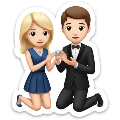 🧎‍♂️‍➡️💍💃 a boy parposing a girl and the boy on his knee and give him ring girl stand after him and shing sticker