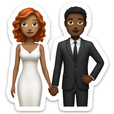 redhead white man and dark hair black woman holding hands sticker