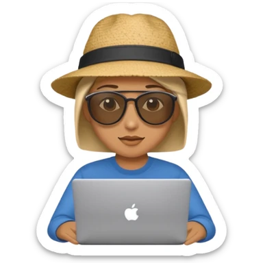 person am laptop und im hintergrund einen strand sticker