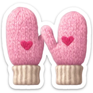 A pair of cozy knitted mittens with pink hearts sticker