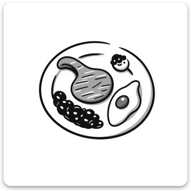 A plate with various protein foods arranged neatly: meat, egg, beans, tofu, and yogurt. sticker