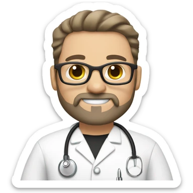male dark blond haired doctor with grey goatee with hazel eyes and wire glasses in black scrubs holding a large paintbrush sticker