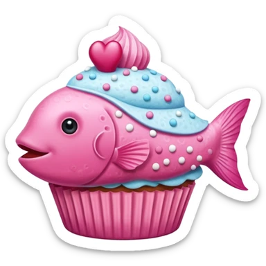 the flat side view of a pink fictional fish shaped like a cupcake sticker