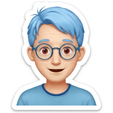 light blue haired man mid length hair with big ears and red earrings and spectacles happy sticker