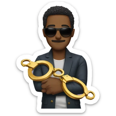 Man with sunglasses breaking golden handcuffs  sticker