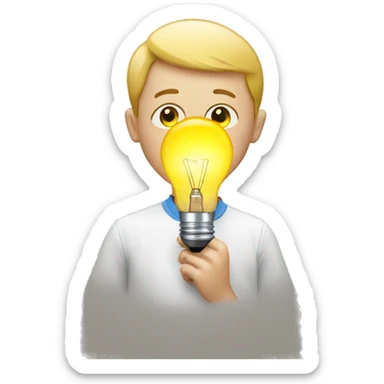 young white boy at marketing with a light bulb instead of a head sticker