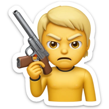 angry yellow emoji pointing gun sticker