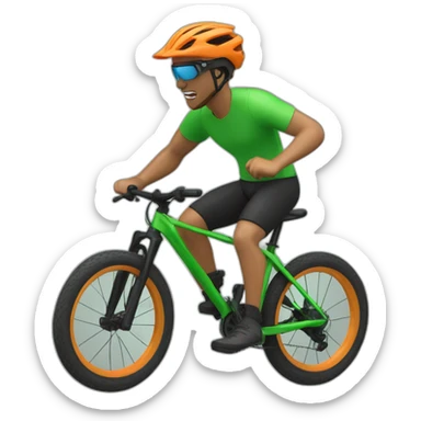 mountain biker with a green bicycle, black pants, and orange t-shirt, running at high speed sticker