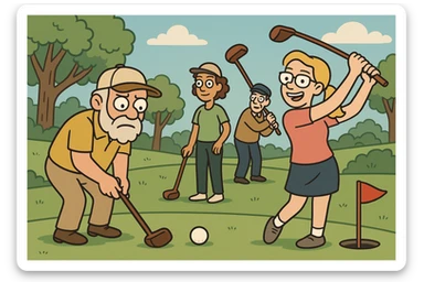 cartoon style park golf scene with players sticker