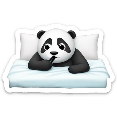 Sad Panda with fever Thermometer in mouth laying in bed sticker