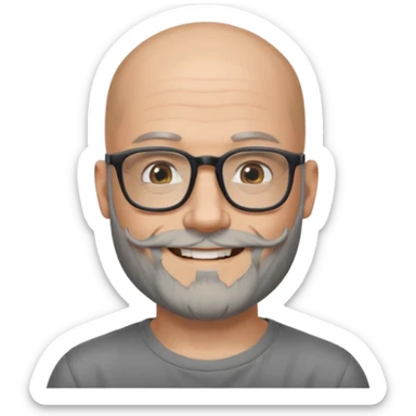 Bald man with salt and pepper beard and rectangle glasses and shoulder tattoos  sticker