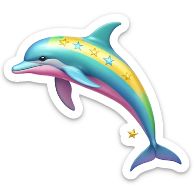 Blue, green, Yellow and pink streaked Dolphin with silver stars sticker