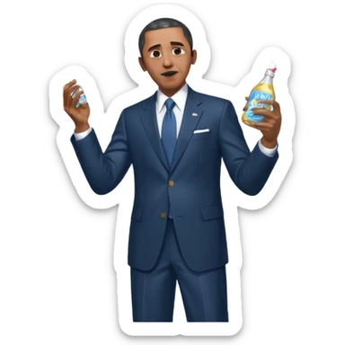 Diddy holding baby oil at a party with balloons and confetti and banners oiled up Obama have dih sticker
