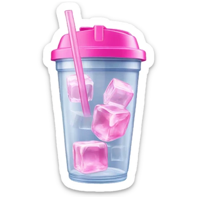 Realistic plastic cup and lid with Transluscent pink soda and large ice cubes inside and straw through the top of the lid. sticker