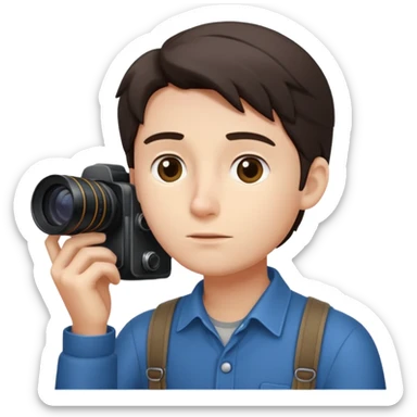 “A photographer sits quietly, camera in hand, lost in deep worries that even his lens can’t capture.” sticker