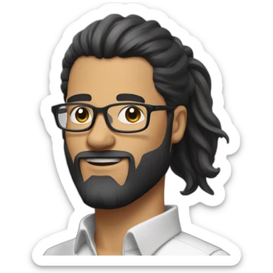 Man with black and White beard long hair in ponytail and glasses sticker