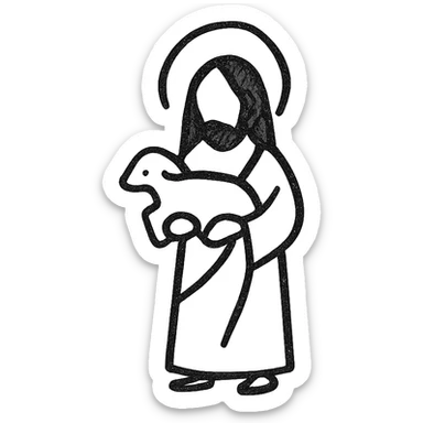hand drawn cutesy tiny Jesus holding a lamb, so small that faces are not visible sticker