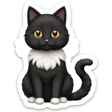 black fluffy cat with white paws and a white stomach  sticker