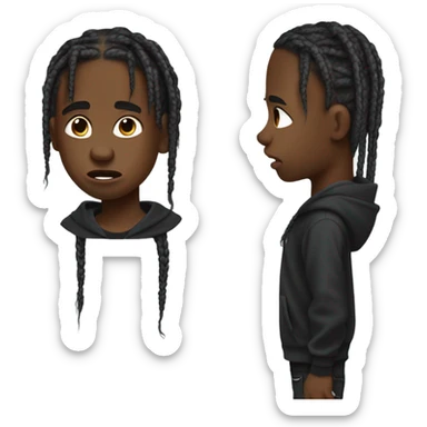 A black kid with Travis Scott braids and has more of a middle skin tone and is wearing a black hoodie and gray pants and black shorts wwho just got rejected  sticker