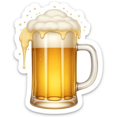 A frothy mug of golden beer with foam overflowing at the top sticker