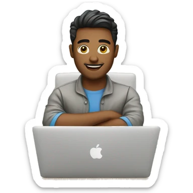 men Graphic Designer in a desktop with a macbook sticker