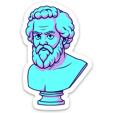 elegant marble statue of Socrates with curly beard and noble profile, ancient Greek philosopher, soft pastel colors in lavender and mint tones sticker