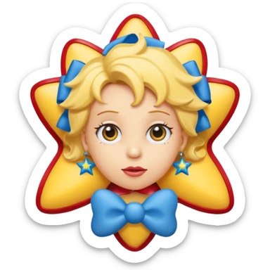 3D emoji head-only, smooth plastic, soft studio light, big round eyes, bold outline, centered, transparent bg,
Maggie Simpson, yellow skin, eight-point star hair with blue bow, red pacifier sticker
