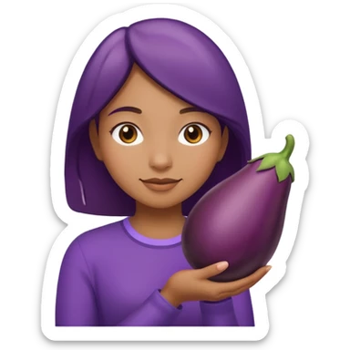 Girl with eggplant sticker