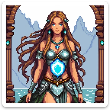 Beautiful girl with metal jewelry and long flowing hair in fantasy setting sticker