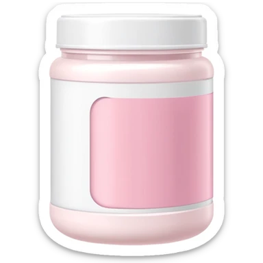 White protein powder jar with pastel pink label, clean design sticker