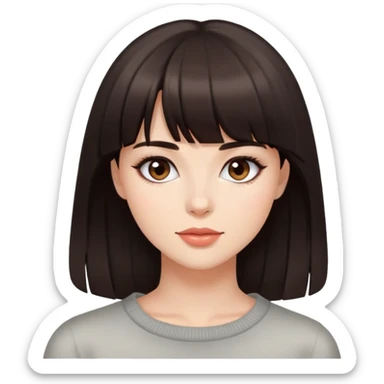 Beautiful woman with dark brown bangs, minimal makeup, charming expression sticker