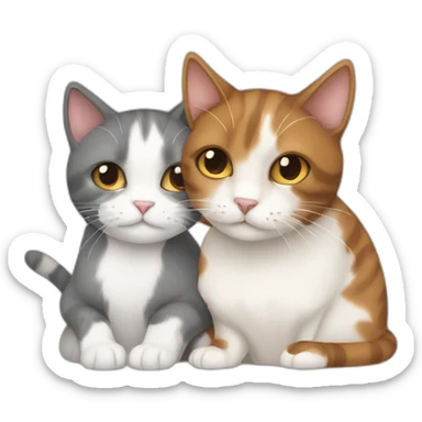 brown calico cat hugging gray white cat sticker