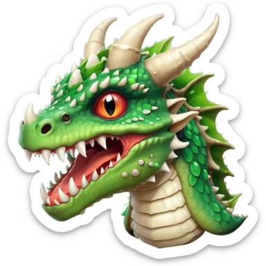 poisonous mushroom dragon beast portrait, head and shoulders only, small dragon face, mushroom cap scales, glowing green spores, sharp teeth, fantasy animal monster vibe, 3D cartoon, mobile game icon style, clean background, no text, no watermark

 sticker