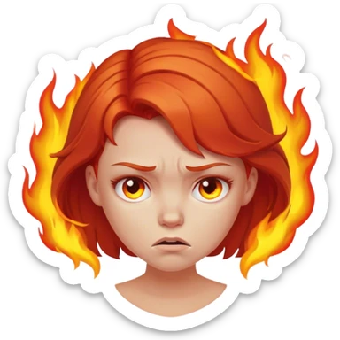 Red head girl frowning and on fire sticker