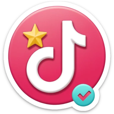 A clean, modern emoji-style icon representing a TikTok certification: a TikTok logo combined with a checkmark badge, flat design, simple shapes, bright colors, minimal details, transparent background, high resolution, emoji style. sticker