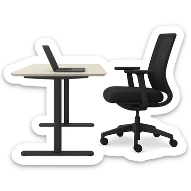 Add a laptop on the desk, keep the style and side view. The style is a side view illustration with no background. sticker