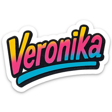 Veronika name in modern colorful gradient font with dark outline, dynamic slanted or partial underline, transparent background, in the style of reference patterns sticker