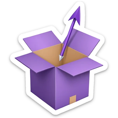 Purple cardboard box with arrow point upward sticker