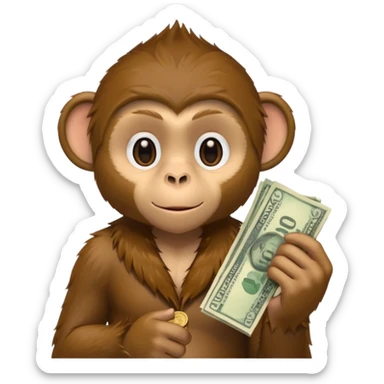 monkey holding money on sholdure sticker