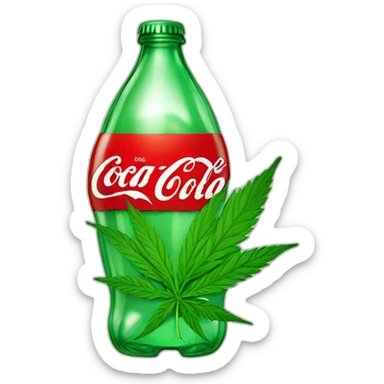 Coca cola con una hoja de cannabis sticker