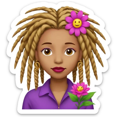 Gold dread locs pink emoji face purple flower in the hair red lipstick light brown face   sticker