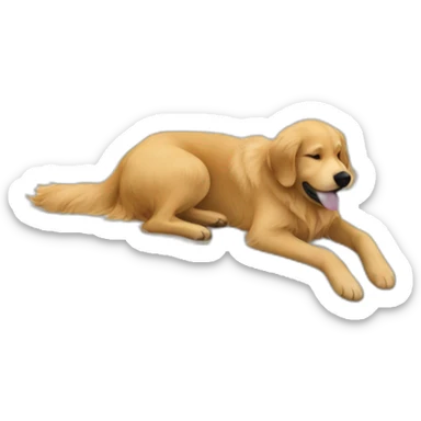 Woman in white bed cuddling one golden retriever sticker