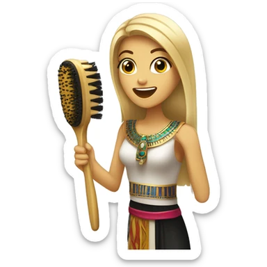 blonde girl singing into a hair brush dressed in Egyptian clothing  sticker