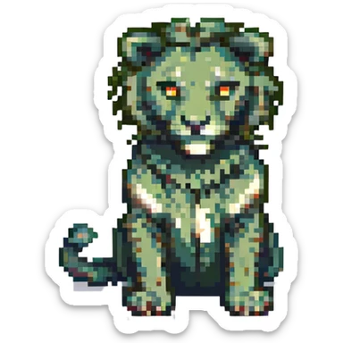 zodiacal Leo sign, olive green color, pixel art style sticker