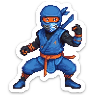 masked ninja with blue costume in dynamic pose sticker