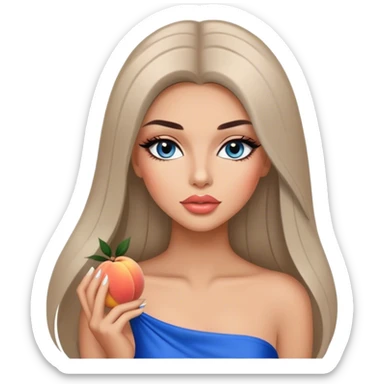 Glamours, tanned, very beautiful girl, with big pump peach-beige-rose lips, long long lashes, black straight smooth silky long hair, straight parting hair, blue-grey eyes sticker