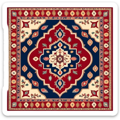 Cinematic Realistic depiction of a richly patterned Turkish carpet, rendered with exquisite details and vibrant colors, set against a soft, warmly lit background that emphasizes its artisanal craftsmanship sticker