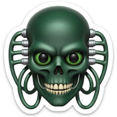 HR giger, wires, dark green, black flesh, head. dark black bones and skin sticker