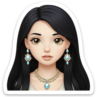 pale girl with long black hair bling sticker