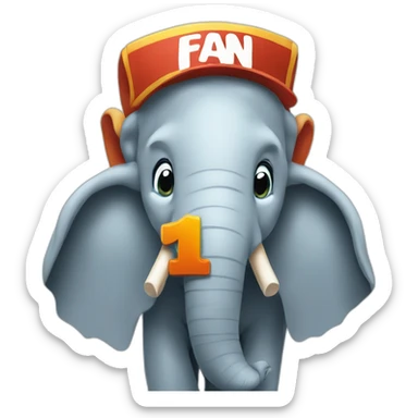 close up of an elephant holding a big sign that says Number 1 Fan sticker